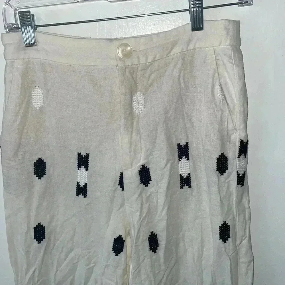 Zara Embroidered linen blend tribal pants 25”